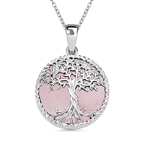 Natures Treasures - Natural Rose Quartz Tree Of Life Pendant with Chain (Size 20)