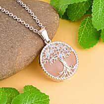 Natures Treasures - Natural Rose Quartz Tree Of Life Pendant with Chain (Size 20)