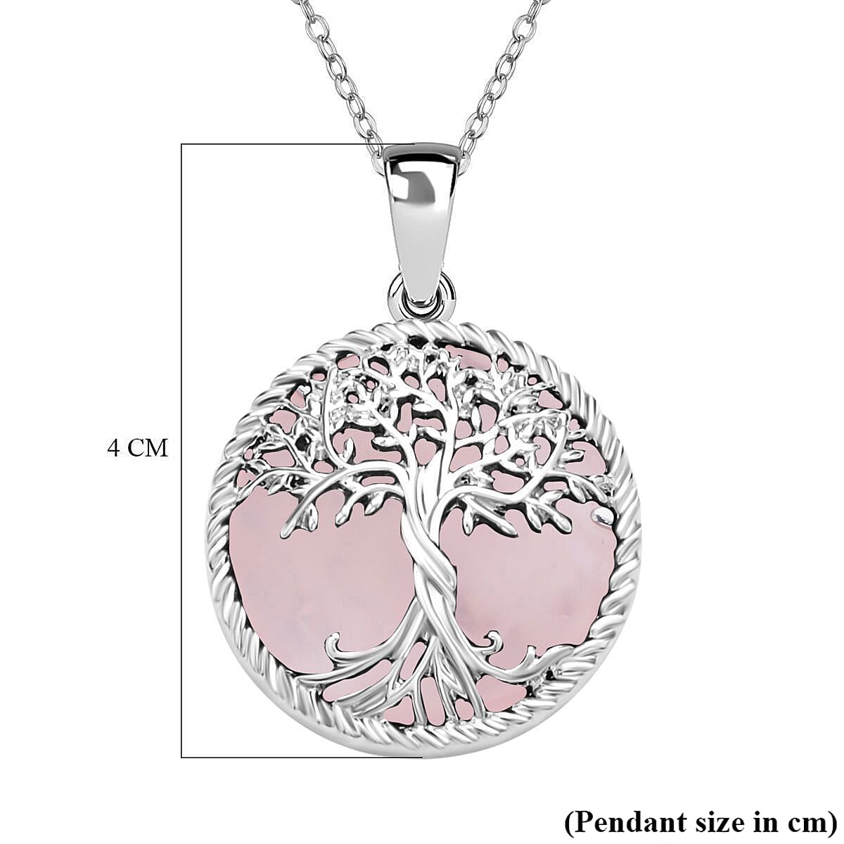Natures Treasures - Natural Rose Quartz Tree Of Life Pendant with Chain (Size 20)