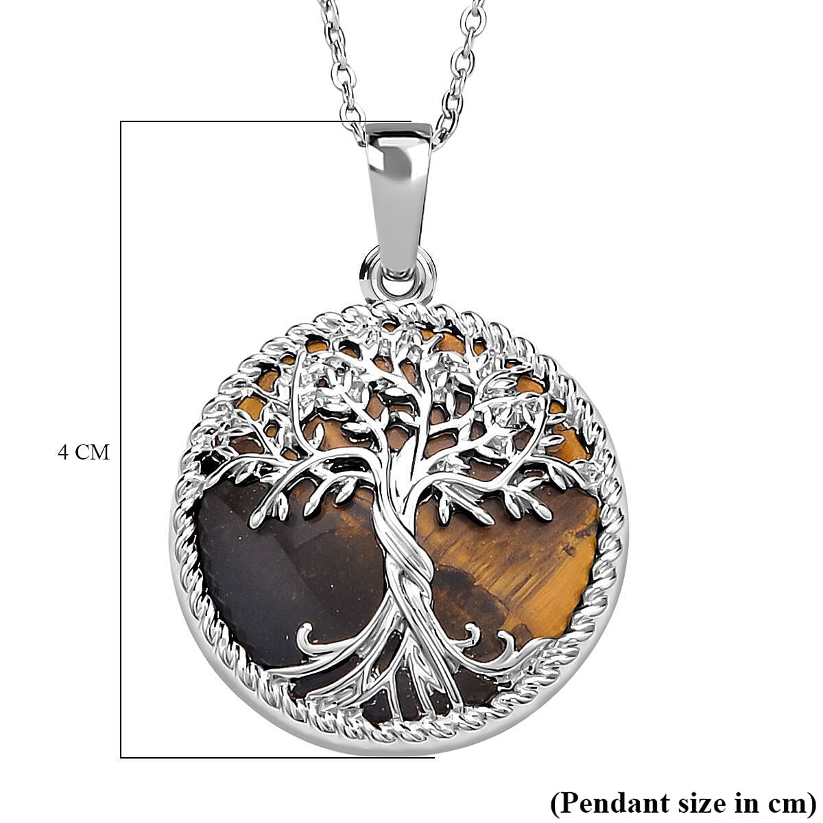 Natures Treasures - Natural Tigers Eye Tree Of Life Pendant with Chain (Size 20)
