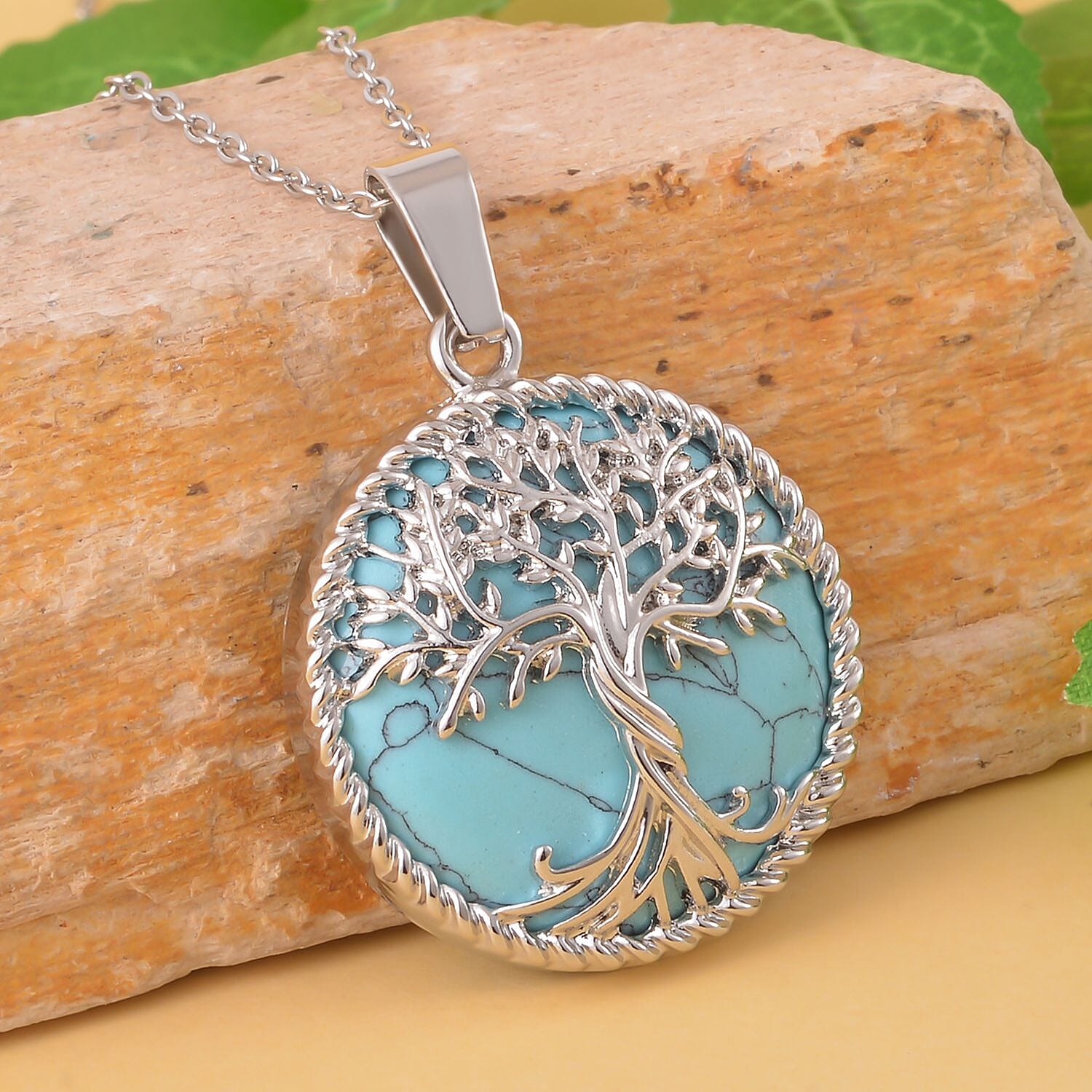 Natures Treasures - Blue Howlite Tree Of Life Pendant with Chain (Size 20)