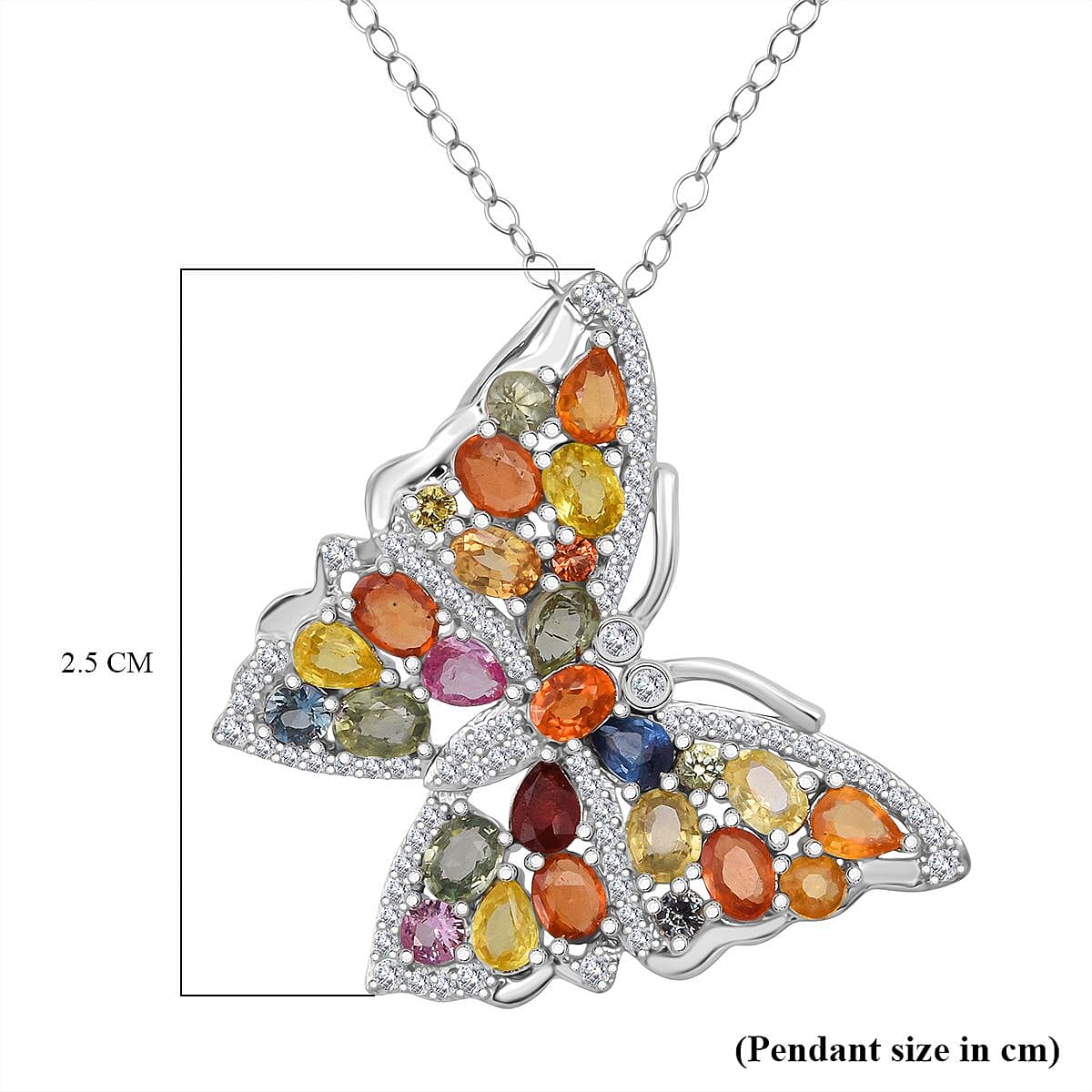 Rainbow Sapphire & White Zircon Pendant with Chain (Size 20) in Rhodium Overlay Sterling Silver 5.60 Ct.