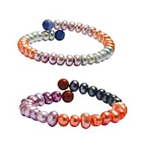 Set of 2 - Multi Colour Pearl, Multi Colour Agate Adjustable Bangle 145.00 Ct.