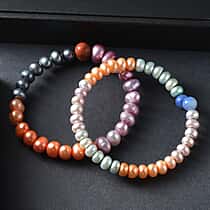 Set of 2 - Multi Colour Pearl, Multi Colour Agate Adjustable Bangle 145.00 Ct.