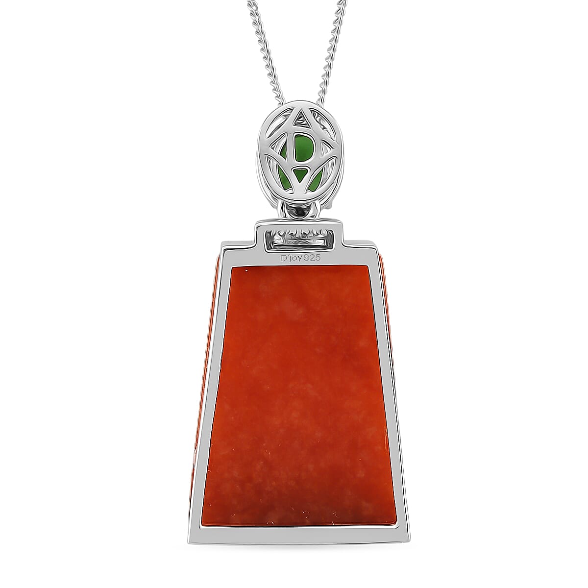 D'Joy Enhanced Red Jade, Dyed Green Jade & White Zircon Pendant with Chain (Size 18) in Rhodium Overlay Sterling Silver 19.35 Ct.