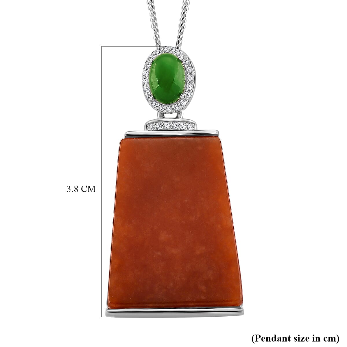 D'Joy Enhanced Red Jade, Dyed Green Jade & White Zircon Pendant with Chain (Size 18) in Rhodium Overlay Sterling Silver 19.35 Ct.