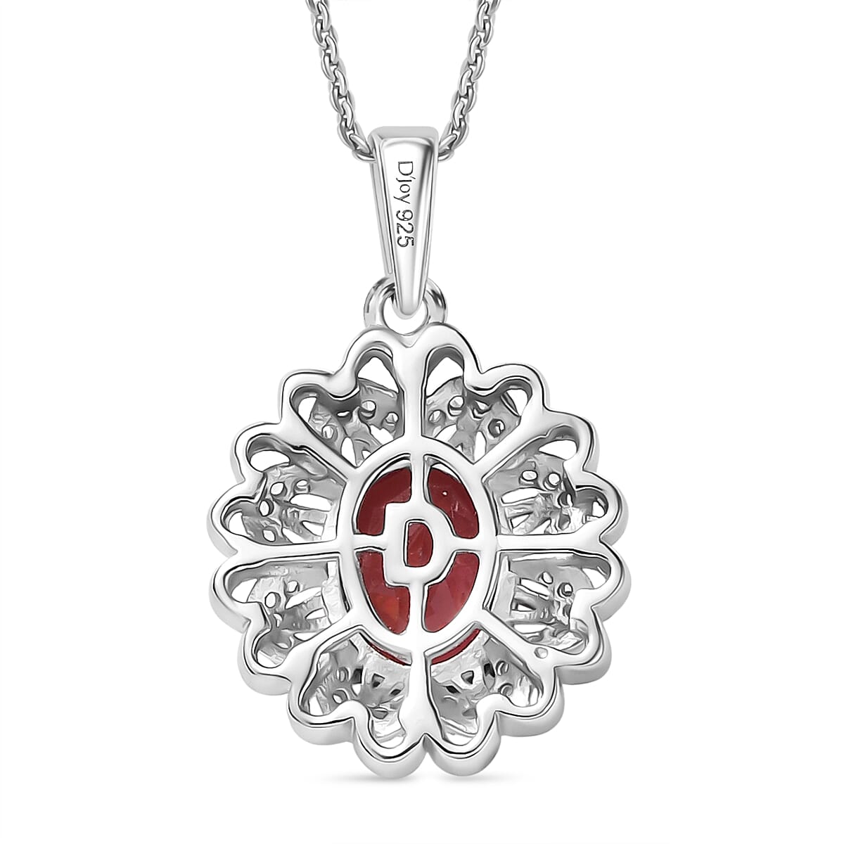 D'Joy Lab Grown Padparadscha Sapphire & White Zircon Pendant with Chain (Size 20) in Platinum Overlay Sterling Silver 4.62 Ct.