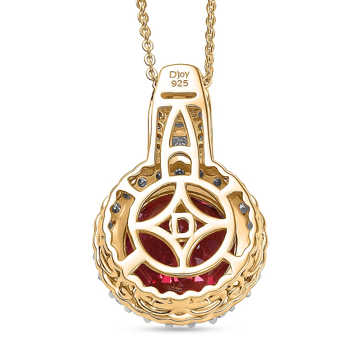 D'Joy Lab Grown Padparadscha Sapphire & Moissanite Pendant with Chain (Size 20) in 18K Vermeil Yellow Gold Plated Sterling Silver 10.10 Ct, Silver Wt. 5.38 Gms.