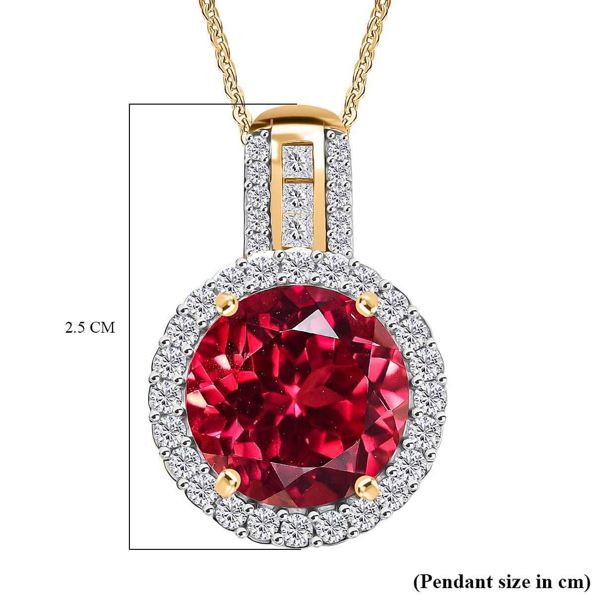 D'Joy Lab Grown Padparadscha Sapphire & Moissanite Pendant with Chain (Size 20) in 18K Vermeil Yellow Gold Plated Sterling Silver 10.10 Ct, Silver Wt. 5.38 Gms.