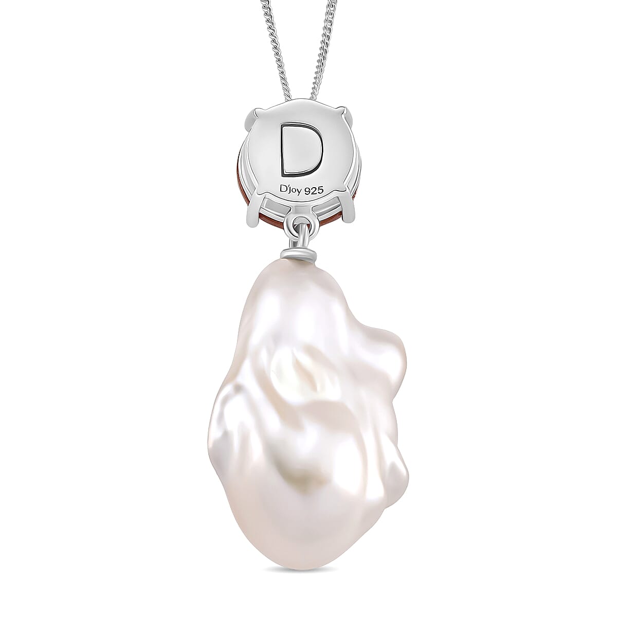 D'Joy Enhanced Red Jade & White Baroque Pearl Pendant with Chain (Size 18) in Rhodium Overlay Sterling Silver 46.33 Ct.
