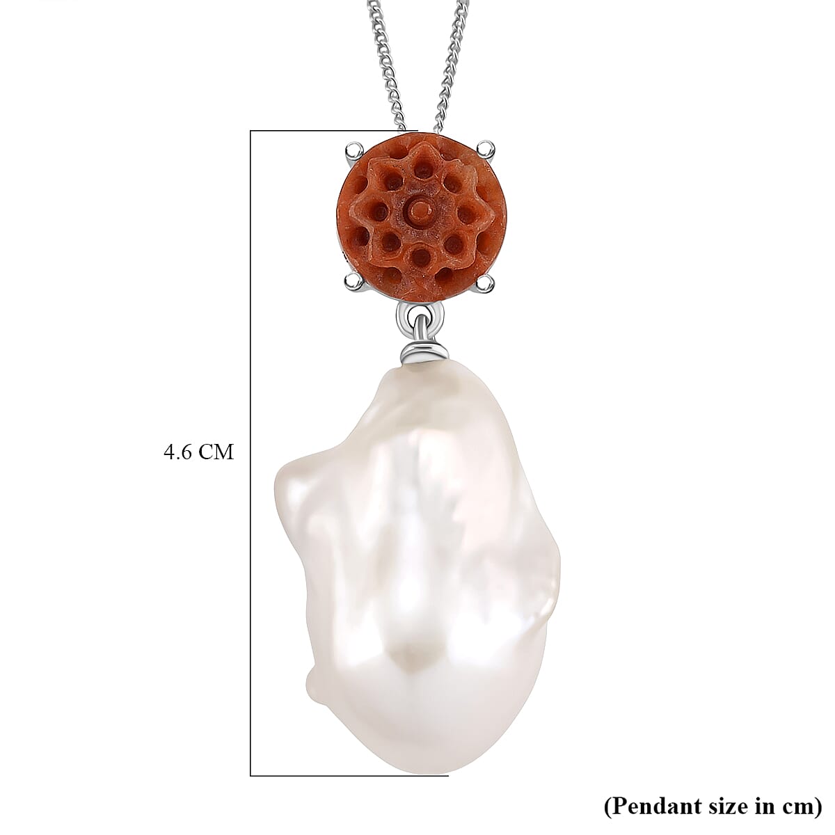 D'Joy Enhanced Red Jade & White Baroque Pearl Pendant with Chain (Size 18) in Rhodium Overlay Sterling Silver 46.33 Ct.