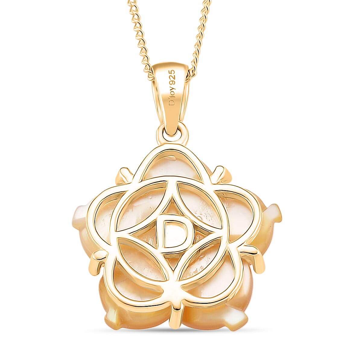 D'joy Ethiopian Opal & Yellow Mother Of Pearl Flower Pendant with Chain (Size 18) in Yellow Gold Plated Sterling Silver 6.31 Ct.