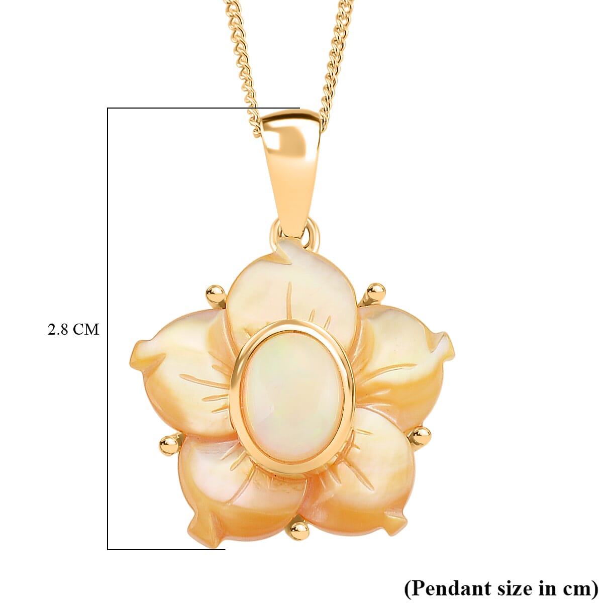 D'joy Ethiopian Opal & Yellow Mother Of Pearl Flower Pendant with Chain (Size 18) in Yellow Gold Plated Sterling Silver 6.31 Ct.