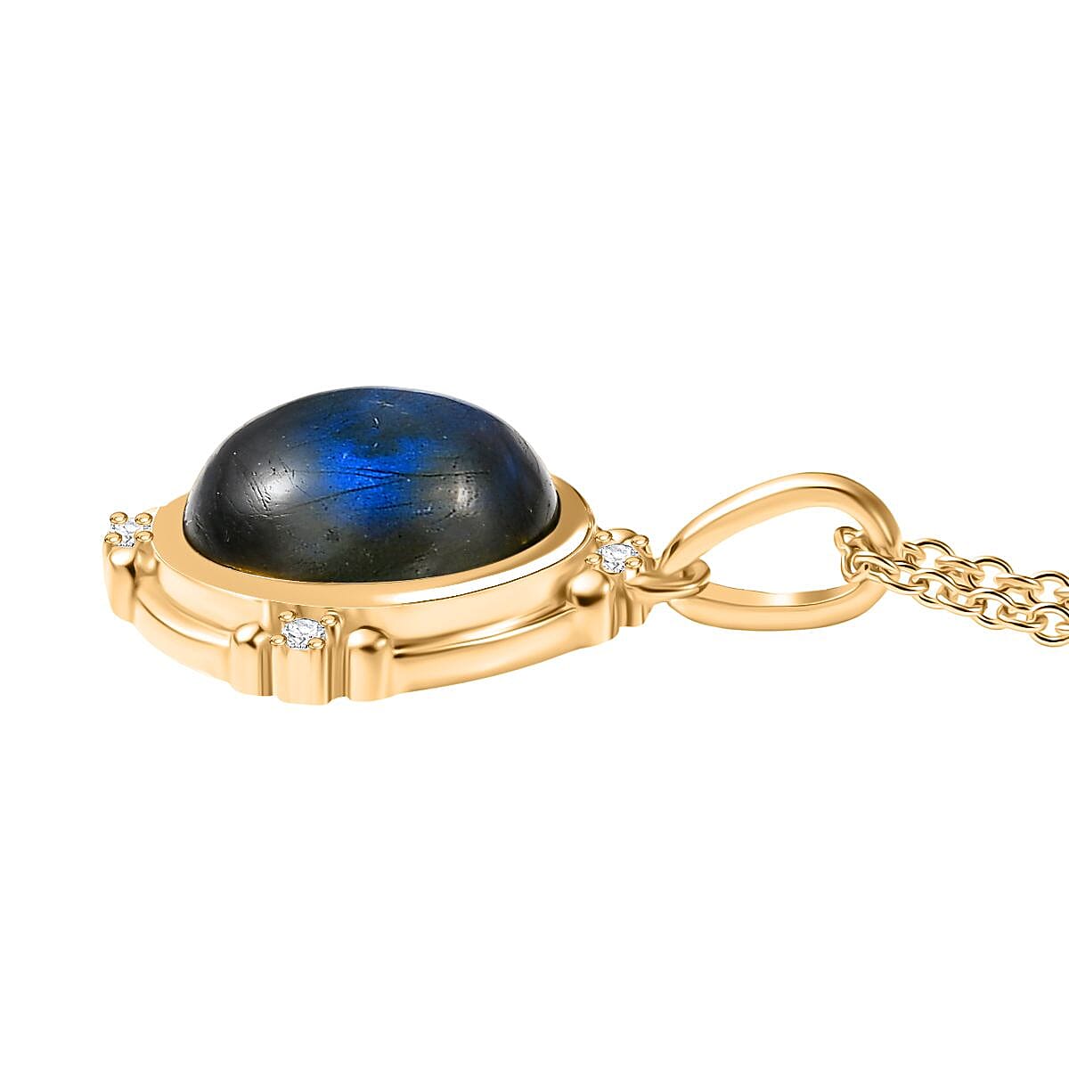 Labradorite & White Zircon Pendant with Chain (Size 20) in Yellow Gold Plated 9.84 Ct.
