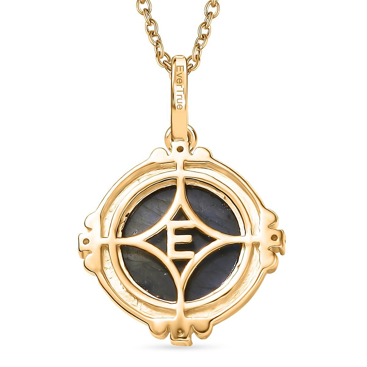 Labradorite & White Zircon Pendant with Chain (Size 20) in Yellow Gold Plated 9.84 Ct.
