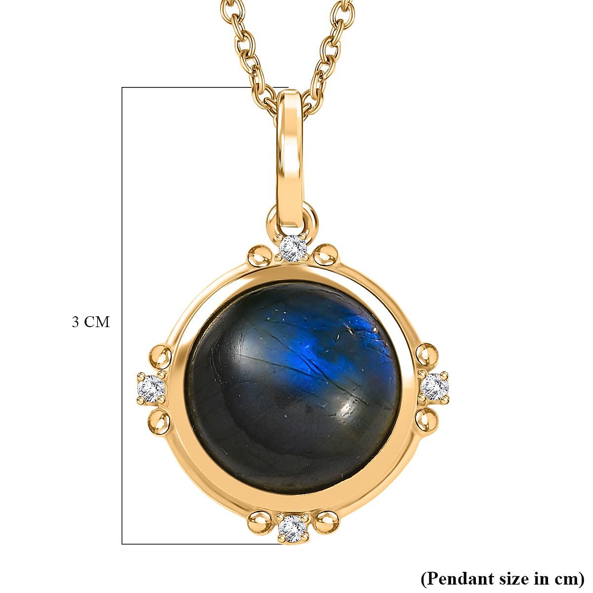 Labradorite & White Zircon Pendant with Chain (Size 20) in Yellow Gold Plated 9.84 Ct.