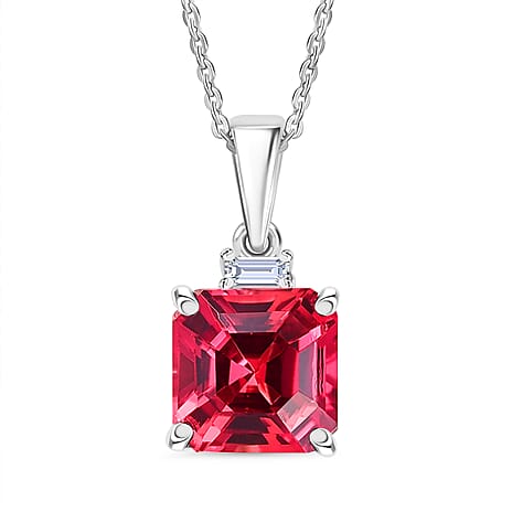 Luxuriant Lab Grown Padparadscha Sapphire & Lab Grown Diamond (SI-GH) Pendant with Chain (Size 20) in Rhodium Overlay Sterling Silver 3.49 Ct.