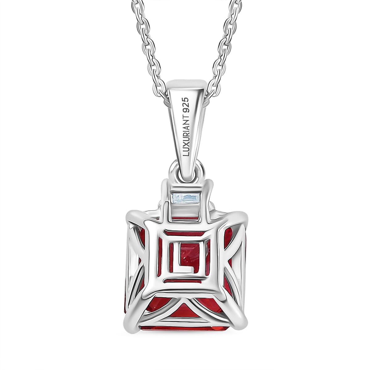 Luxuriant Lab Grown Padparadscha Sapphire & Lab Grown Diamond (SI-GH) Pendant with Chain (Size 20) in Rhodium Overlay Sterling Silver 3.49 Ct.