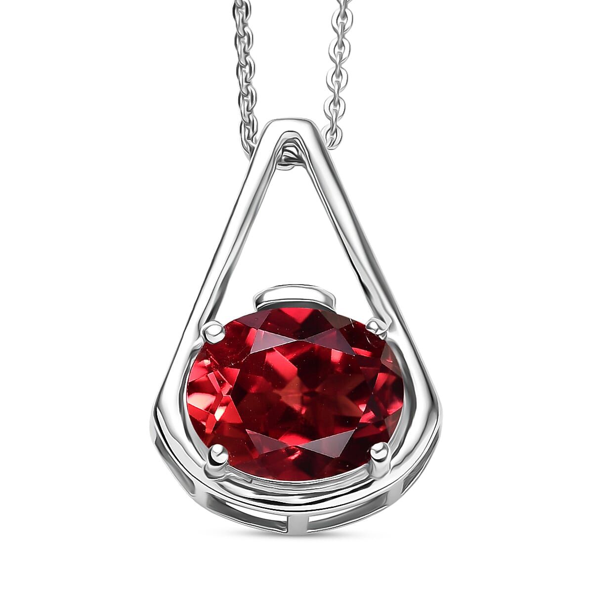 D'Joy Lab Grown Padparadscha Sapphire Pendant with Chain (Size 20) in Platinum Overlay Sterling Silver 5.43 Ct.