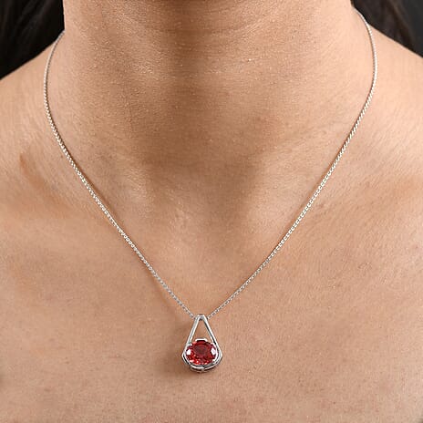D'Joy Lab Grown Padparadscha Sapphire Pendant with Chain (Size 20) in Platinum Overlay Sterling Silver 5.43 Ct.