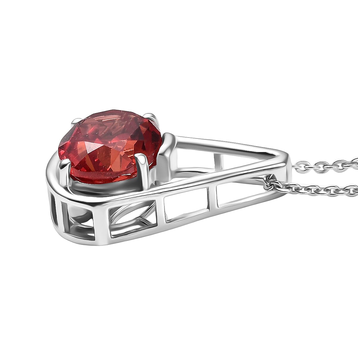 D'Joy Lab Grown Padparadscha Sapphire Pendant with Chain (Size 20) in Platinum Overlay Sterling Silver 5.43 Ct.