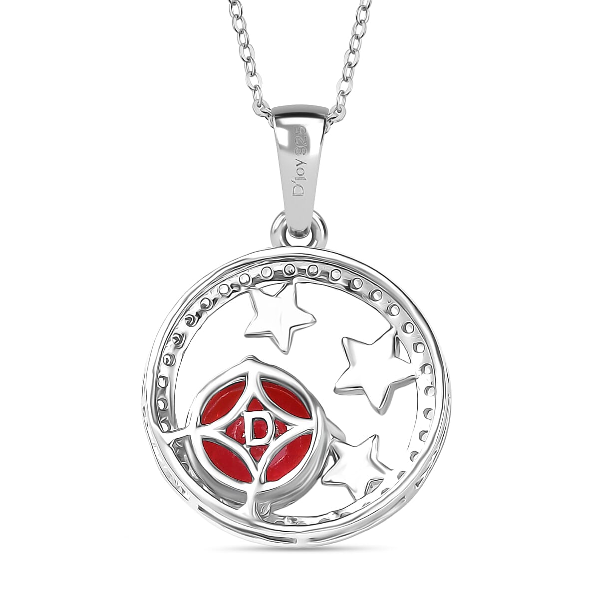 D'Joy Lab Grown Padparadscha Sapphire & White Zircon Pendant with Chain (Size 20) in Platinum Overlay Sterling Silver 3.42 Ct.