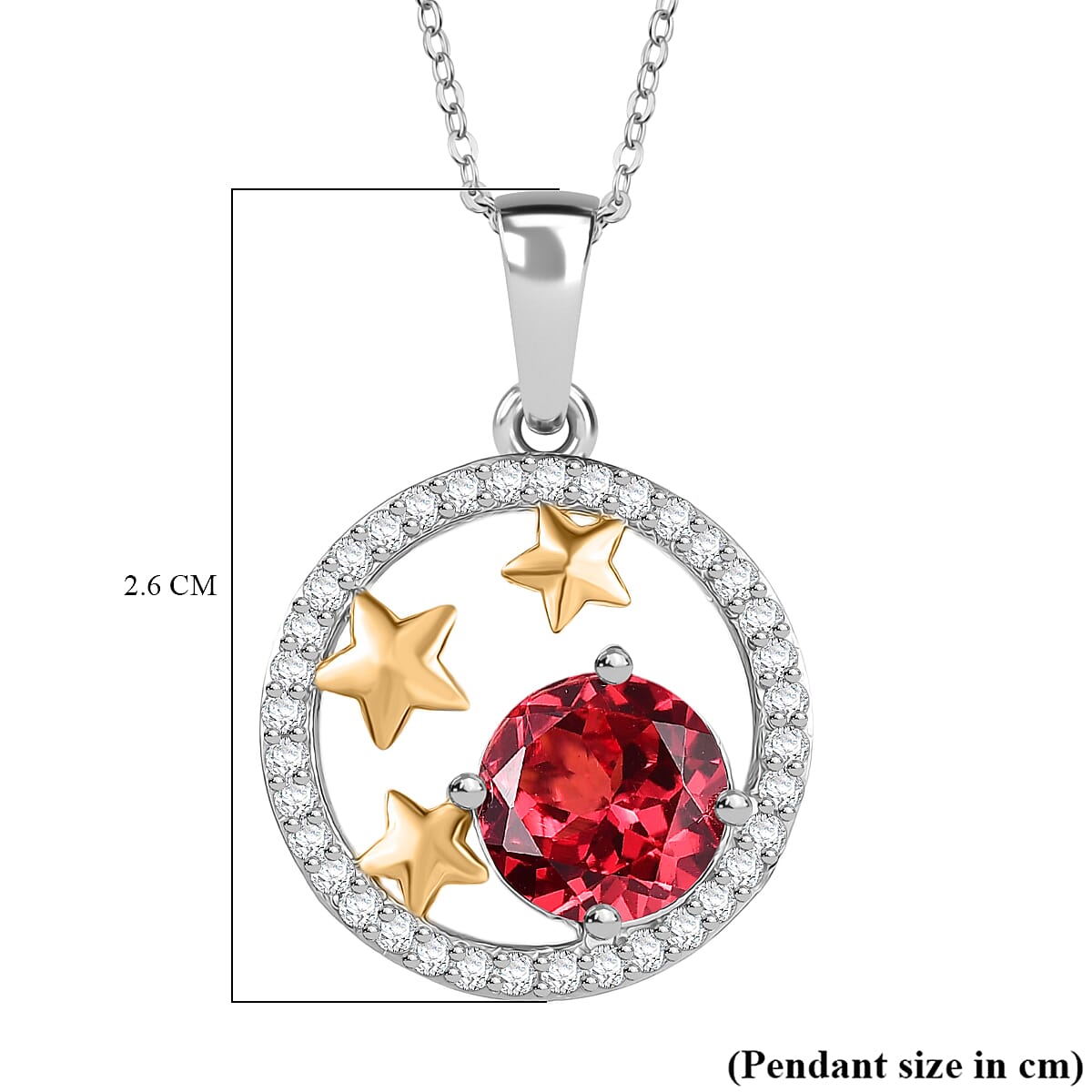 D'Joy Lab Grown Padparadscha Sapphire & White Zircon Pendant with Chain (Size 20) in Platinum Overlay Sterling Silver 3.42 Ct.