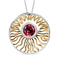 D'Joy Lab Grown Padparadscha Sapphire Pendant with Chain (Size 20) in Yellow Gold & Platinum Overlay Sterling Silver 2.80 Ct, Silver Wt. 5.96 Gms.