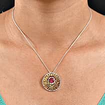 D'Joy Lab Grown Padparadscha Sapphire Pendant with Chain (Size 20) in Yellow Gold & Platinum Overlay Sterling Silver 2.80 Ct, Silver Wt. 5.96 Gms.