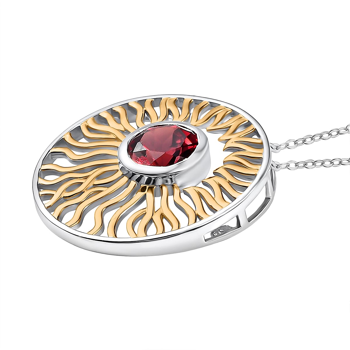 D'Joy Lab Grown Padparadscha Sapphire Pendant with Chain (Size 20) in Yellow Gold & Platinum Overlay Sterling Silver 2.80 Ct, Silver Wt. 5.96 Gms.