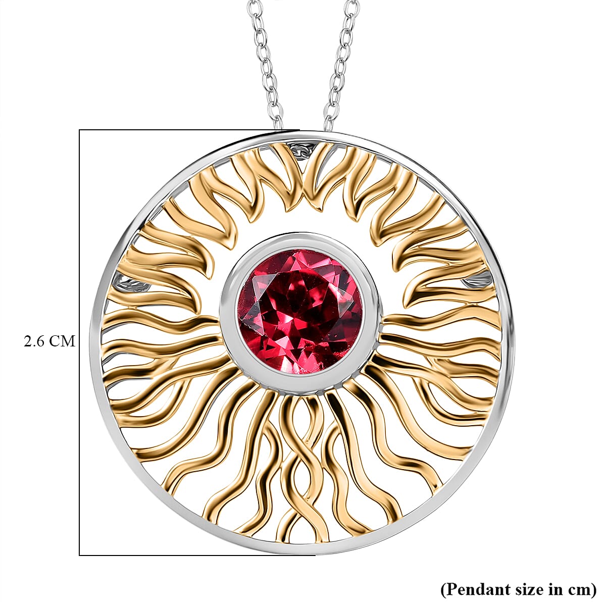 D'Joy Lab Grown Padparadscha Sapphire Pendant with Chain (Size 20) in Yellow Gold & Platinum Overlay Sterling Silver 2.80 Ct, Silver Wt. 5.96 Gms.