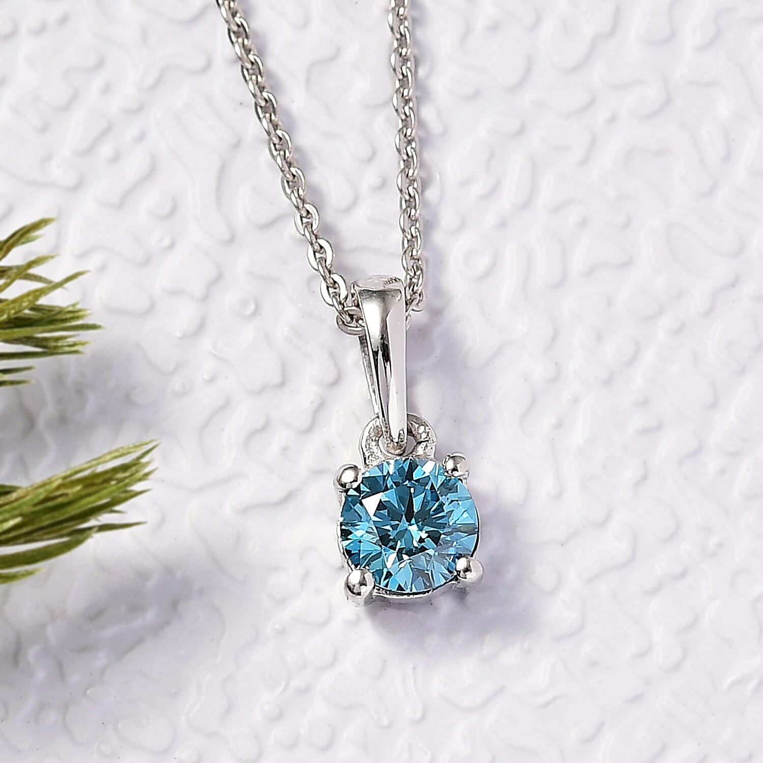 Luxuriant Lab Grown Blue Diamond (VS-EF) Pendant with Chain (Size 20) in Rhodium Overlay Sterling Silver 0.51 Ct.