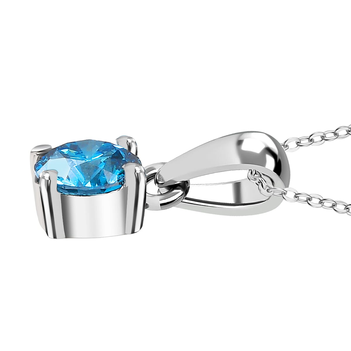 Luxuriant Lab Grown Blue Diamond (VS-EF) Pendant with Chain (Size 20) in Rhodium Overlay Sterling Silver 0.51 Ct.