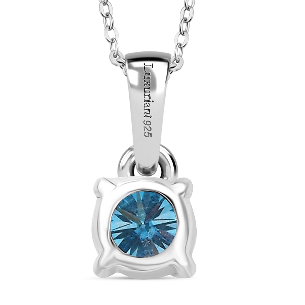 Luxuriant Lab Grown Blue Diamond (VS-EF) Pendant with Chain (Size 20) in Rhodium Overlay Sterling Silver 0.51 Ct.