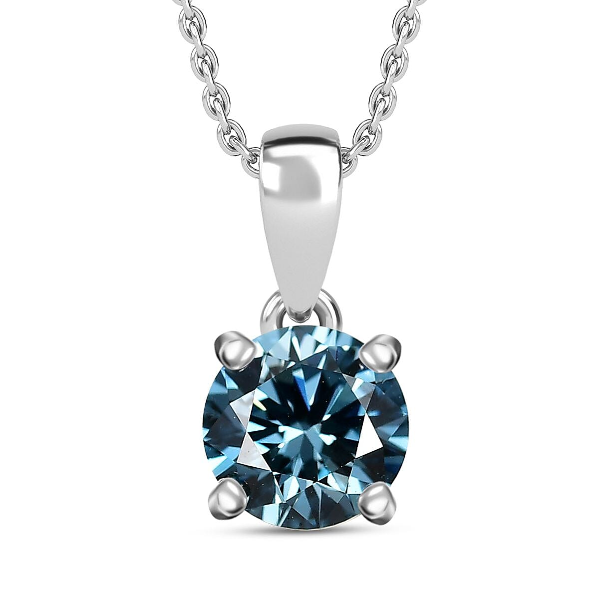 Luxuriant Lab Grown Blue Diamond (VS-E-F) Pendant with Chain (Size 20) in Rhodium Overlay Sterling Silver 1.00 Ct.
