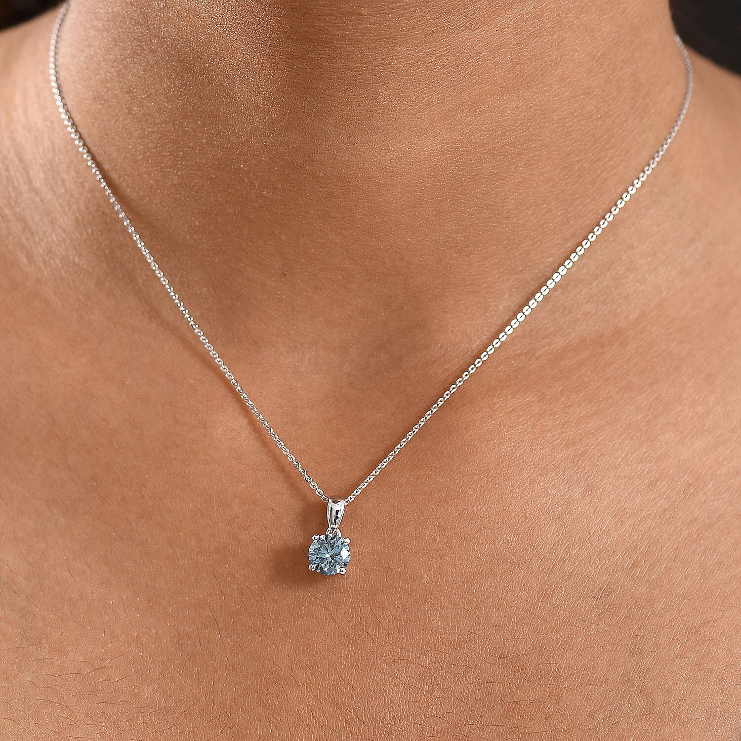Luxuriant Lab Grown Blue Diamond (VS-E-F) Pendant with Chain (Size 20) in Rhodium Overlay Sterling Silver 1.00 Ct.