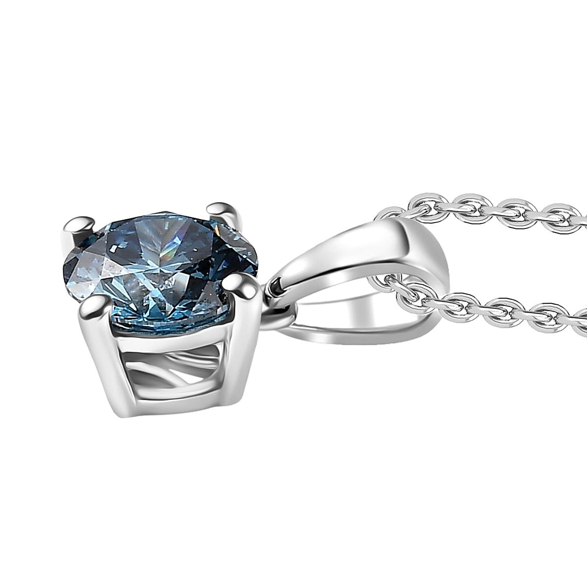 Luxuriant Lab Grown Blue Diamond (VS-E-F) Pendant with Chain (Size 20) in Rhodium Overlay Sterling Silver 1.00 Ct.