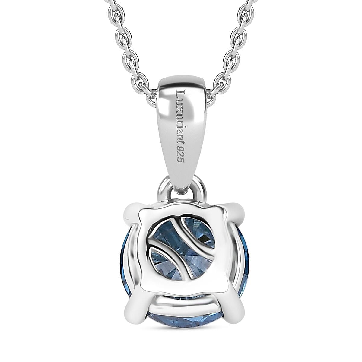 Luxuriant Lab Grown Blue Diamond (VS-E-F) Pendant with Chain (Size 20) in Rhodium Overlay Sterling Silver 1.00 Ct.