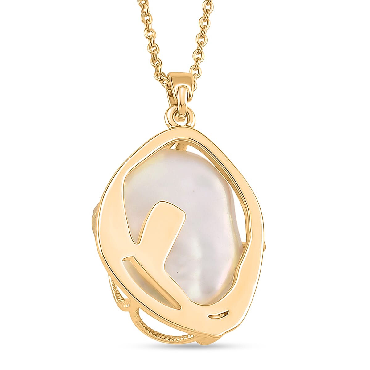 White Fresh Water Pearl & White Cubic Zirconia Pendant with Chain (Size 18-2 EXT)