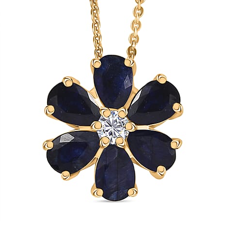 Masoala Sapphire & White Zircon Pendant with Chain (Size 20) in Yellow Gold Plated Sterling Silver 1.82 Ct.