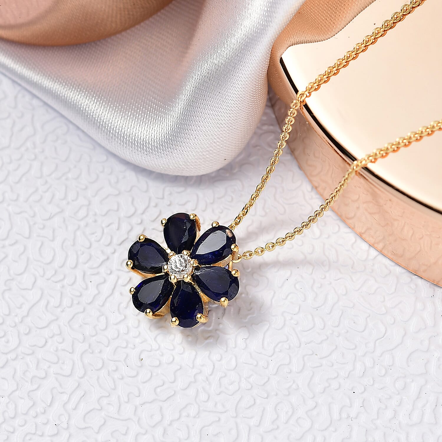 Masoala Sapphire & White Zircon Pendant with Chain (Size 20) in Yellow Gold Plated Sterling Silver 1.82 Ct.