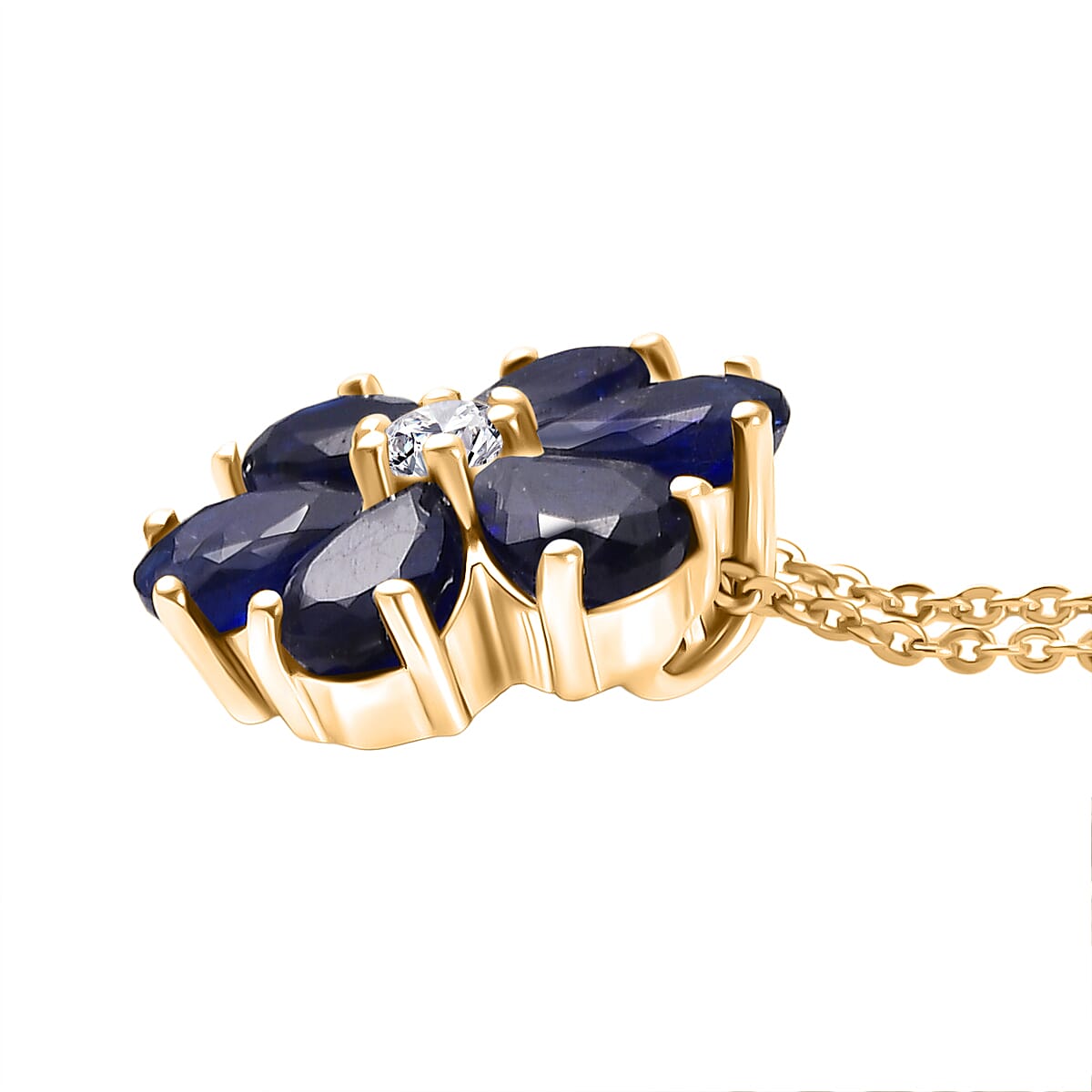 Masoala Sapphire & White Zircon Pendant with Chain (Size 20) in Yellow Gold Plated Sterling Silver 1.82 Ct.