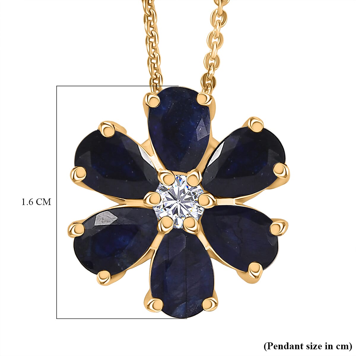 Masoala Sapphire & White Zircon Pendant with Chain (Size 20) in Yellow Gold Plated Sterling Silver 1.82 Ct.