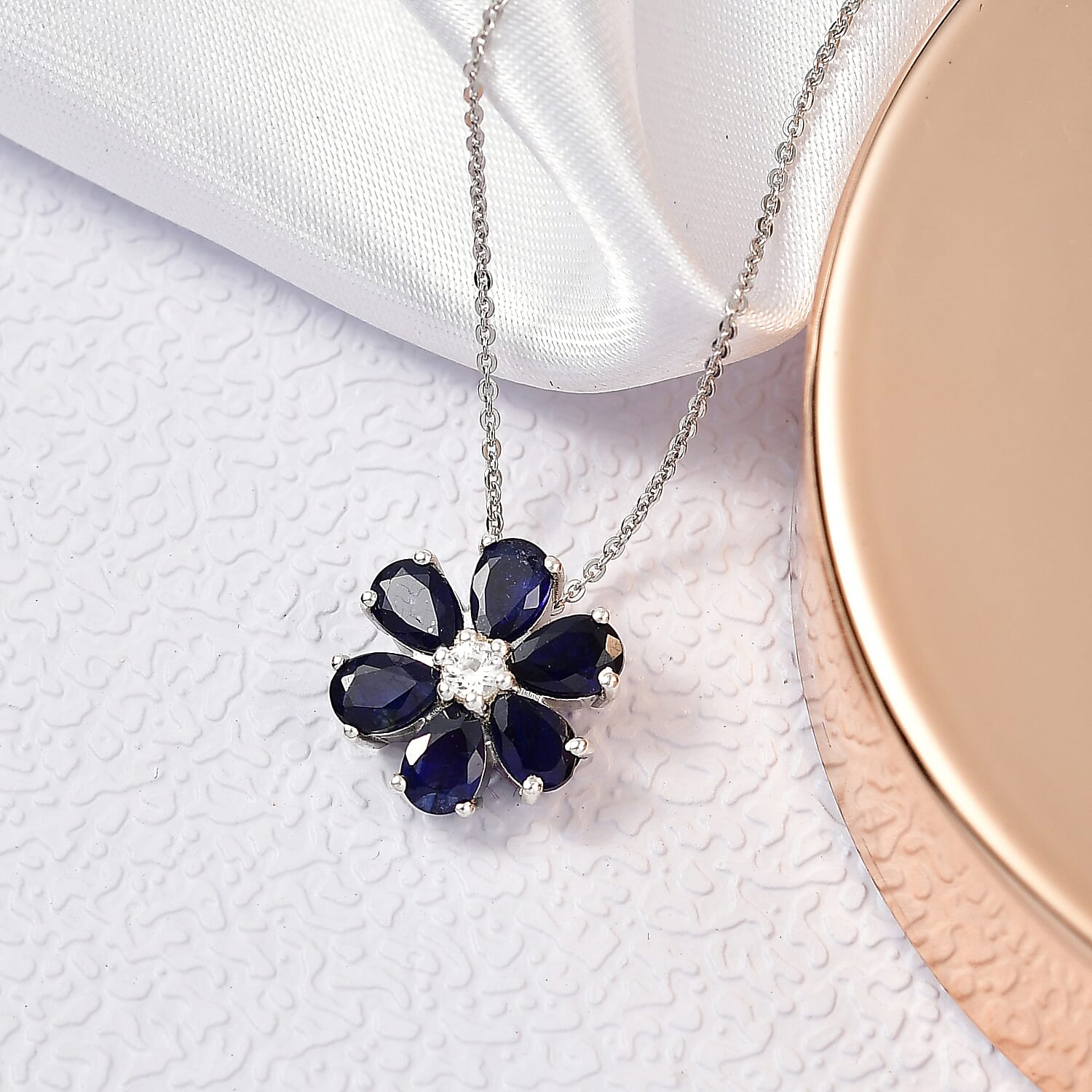 Masoala Sapphire & White Zircon Pendant with Chain (Size 20) in Platinum Overlay Sterling Silver 1.82 Ct.