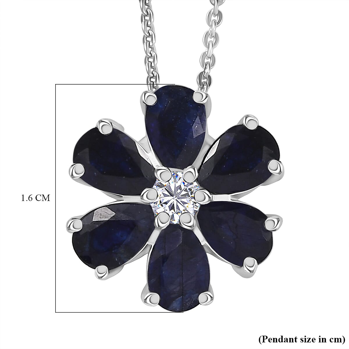 Masoala Sapphire & White Zircon Pendant with Chain (Size 20) in Platinum Overlay Sterling Silver 1.82 Ct.