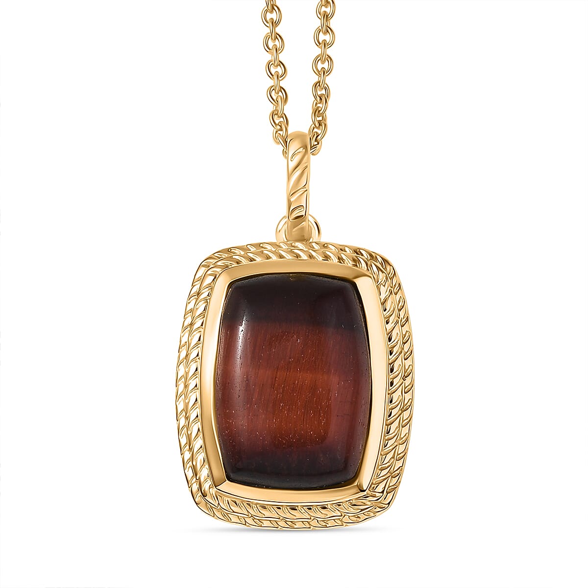 EverTrue Red Tiger Eye Pendant with Chain (Size - 20) in Yellow Gold Plated 11.79 Ct.
