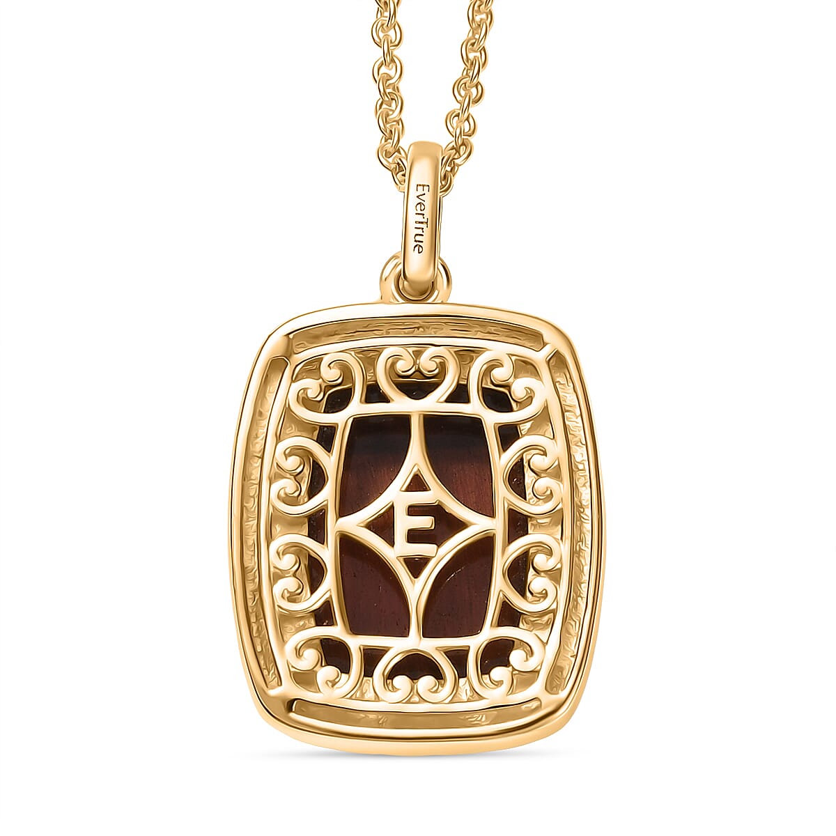 EverTrue Red Tiger Eye Pendant with Chain (Size - 20) in Yellow Gold Plated 11.79 Ct.