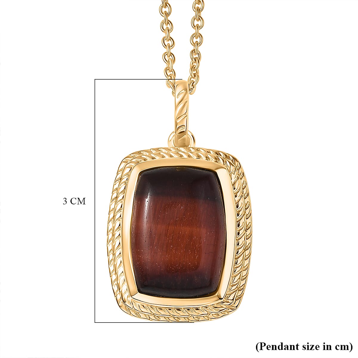 EverTrue Red Tiger Eye Pendant with Chain (Size - 20) in Yellow Gold Plated 11.79 Ct.