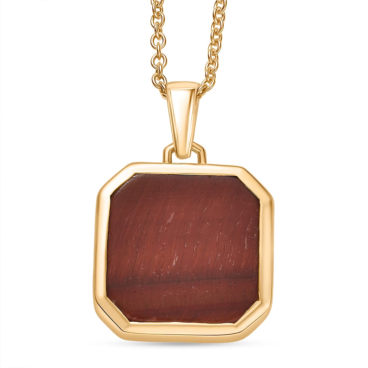 EverTrue Red Tiger Eye Pendant with Chain (Size 20) in Yellow Gold Plated 6.35 Ct.