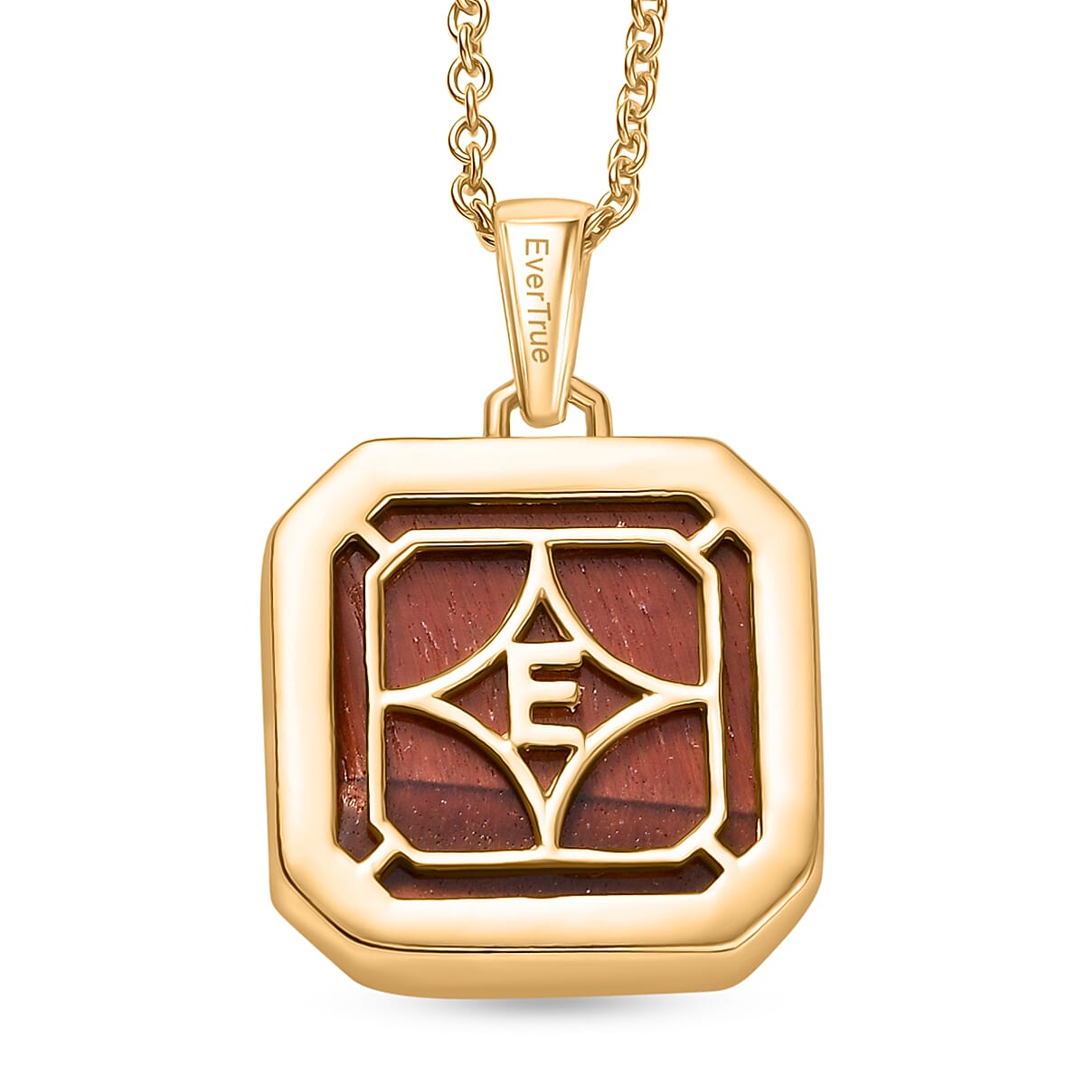 EverTrue Red Tiger Eye Pendant with Chain (Size 20) in Yellow Gold Plated 6.35 Ct.